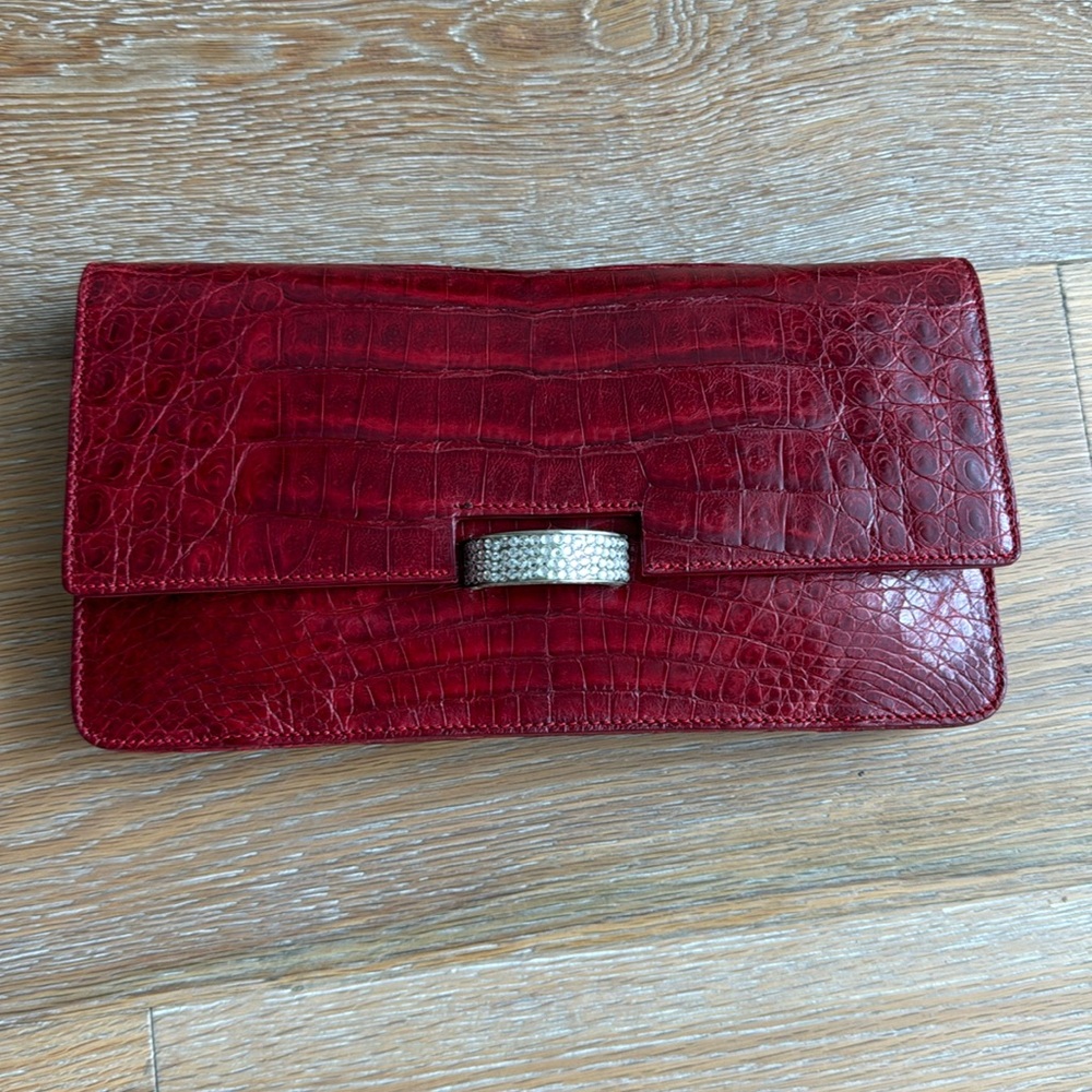 Michael Teperson Vintage Alligstor Clutch with rhinestone hardware